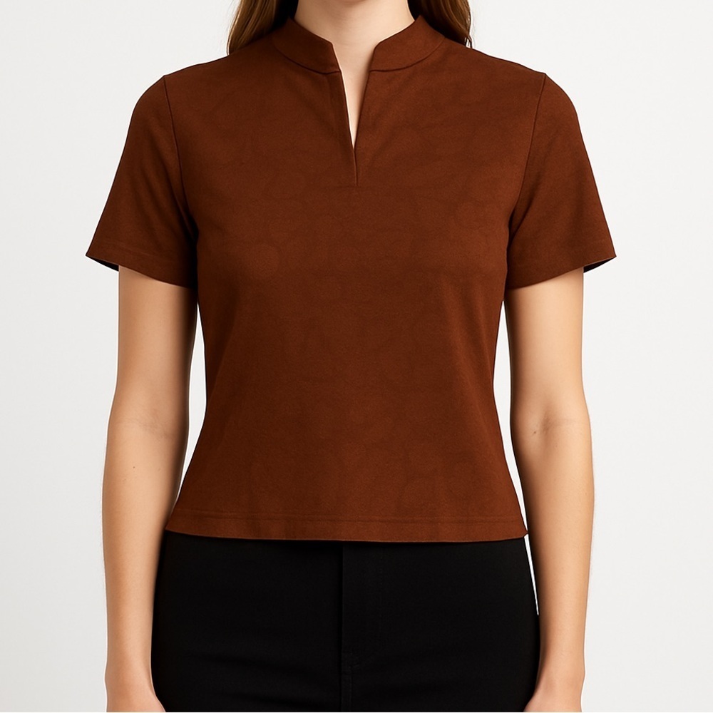 InWear Brown Textured Short Sleeve Top XS